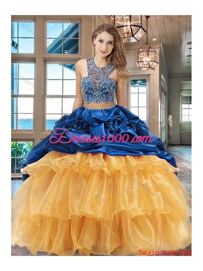 Pretty Ruffled Layers Wine Red and Yellow Quinceanera Dress with Brush Train