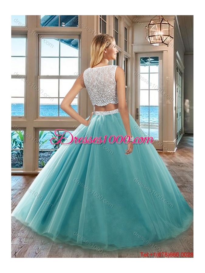 Two Piece Puffy Bateau Side Zipper Purple Quinceanera Dresses with Beading