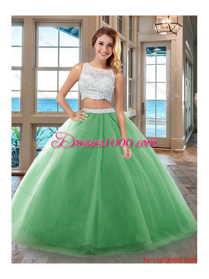 Two Piece Puffy Bateau Side Zipper Purple Quinceanera Dresses with Beading