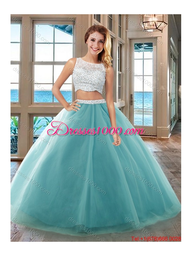 Two Piece Puffy Bateau Side Zipper Purple Quinceanera Dresses with Beading