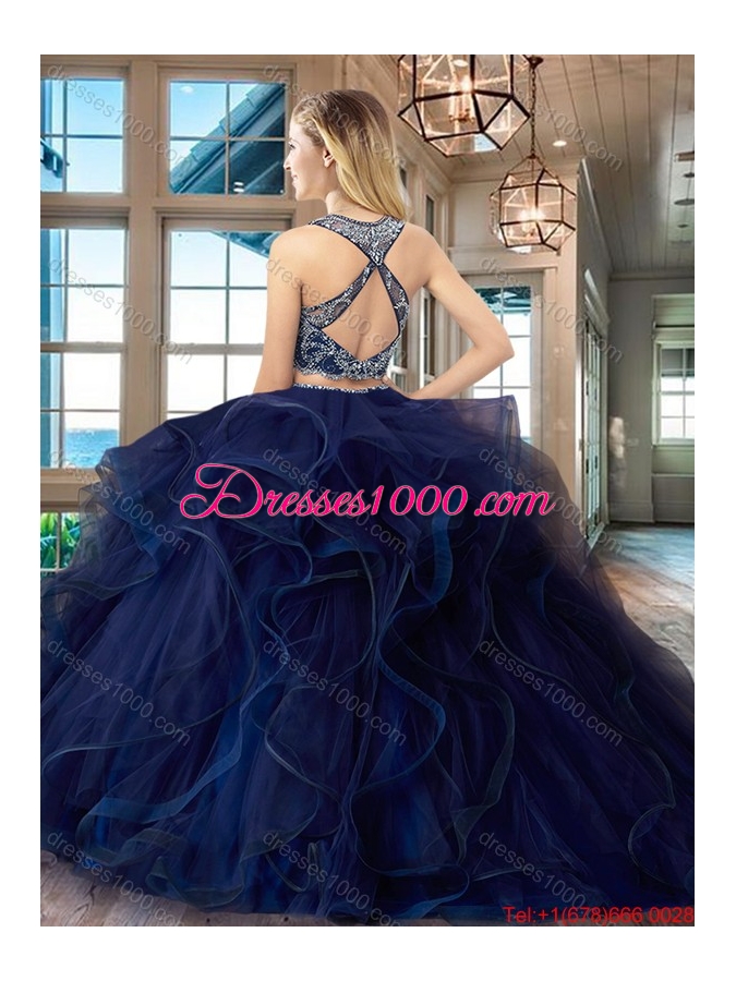 Gorgeous Brush Train Burgundy Quinceanera Dress with Ruffles and Beading