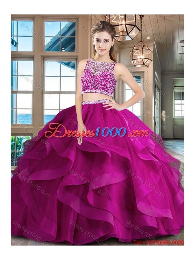 Luxurious Two Piece Side Zipper Quinceanera Dress with Ruffles and Beading