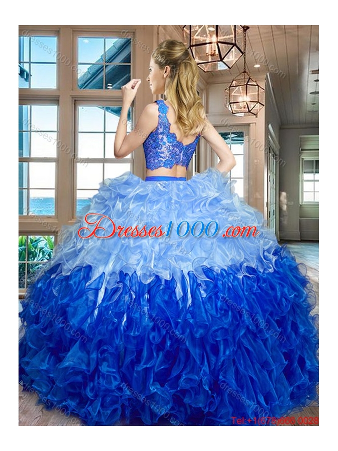 Romantic Two Piece Organza Two Tone Quinceanera Dress with Ruffles and Lace