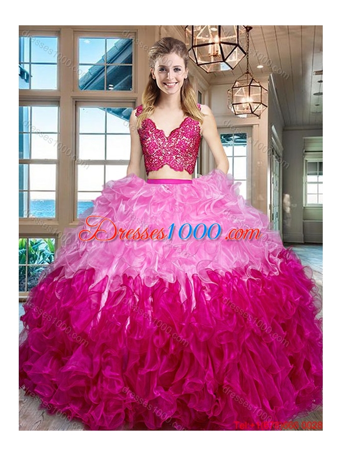 Romantic Two Piece Organza Two Tone Quinceanera Dress with Ruffles and Lace