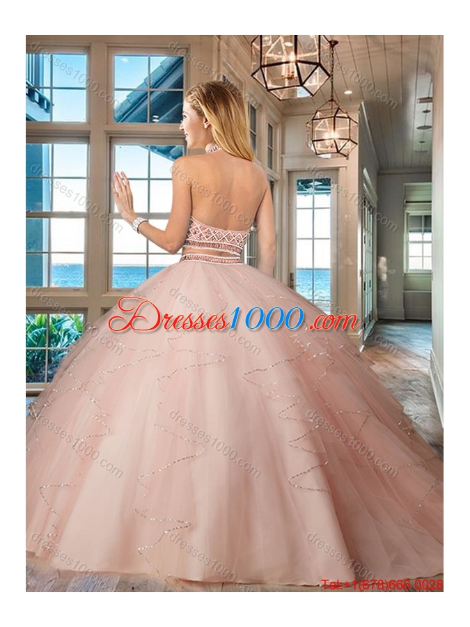 Simple Puffy Skirt Aqua Blue Quinceanera Dress with Ruffles and Beading