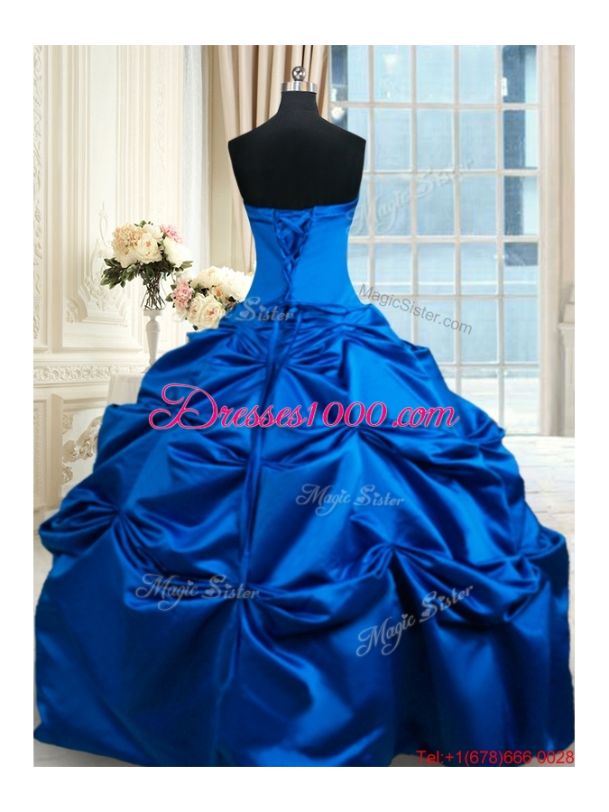 Beautiful Really Puffy Strapless Taffeta Royal Blue Quinceanera Dress with Pick Ups