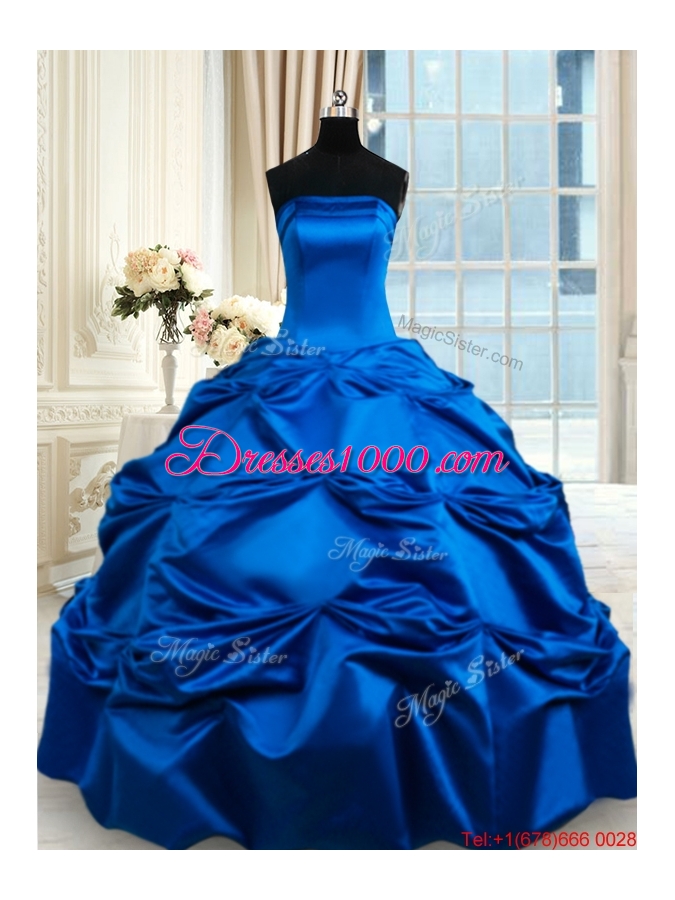 Beautiful Really Puffy Strapless Taffeta Royal Blue Quinceanera Dress with Pick Ups