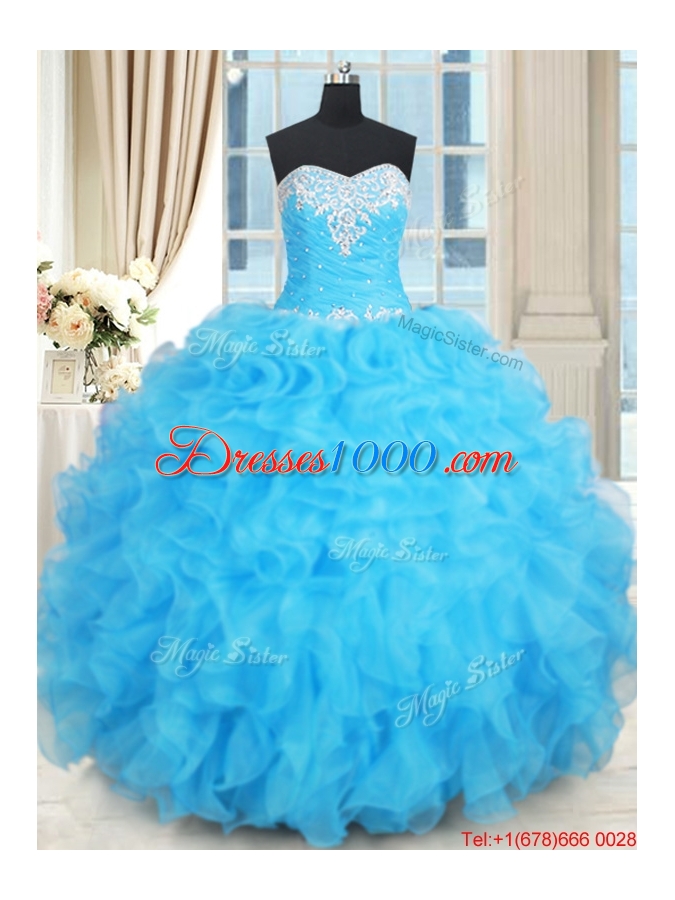 Exquisite Floor Length Baby Blue Quinceanera Dress with Ruffles and Beading