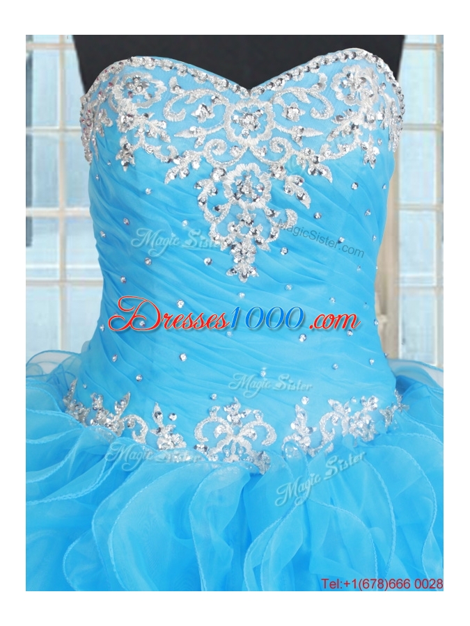 Exquisite Floor Length Baby Blue Quinceanera Dress with Ruffles and Beading