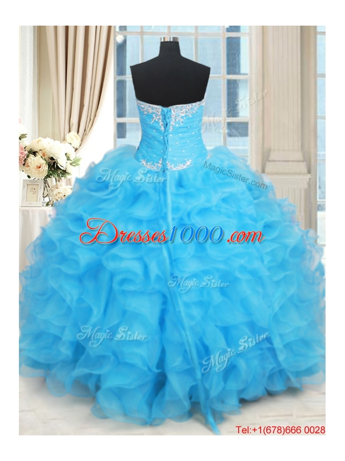 Exquisite Floor Length Baby Blue Quinceanera Dress with Ruffles and Beading