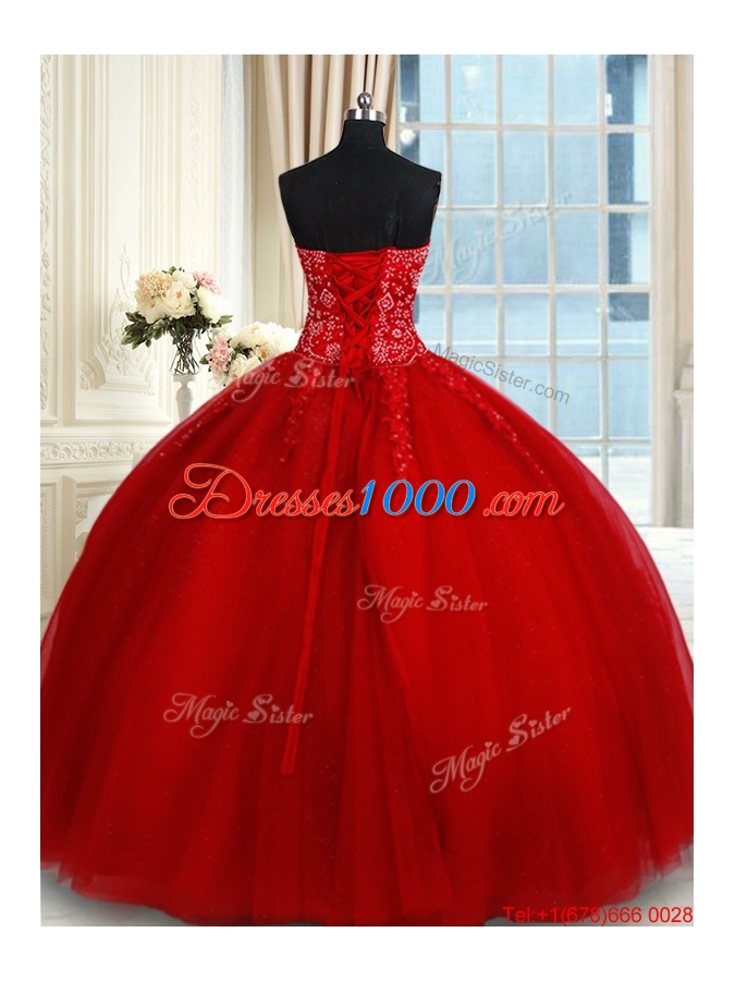 Modern Big Puffy Tulle Red Quinceanera Dress with Appliques and Beading