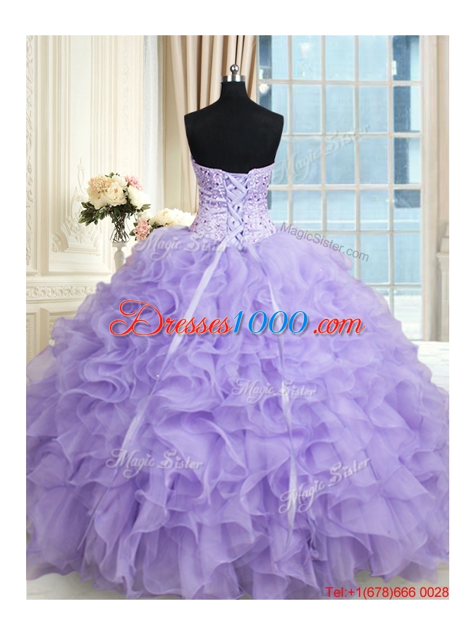 Most Popular Organza Ruffled and Beaded Bodice Quinceanera Dress in Lavender