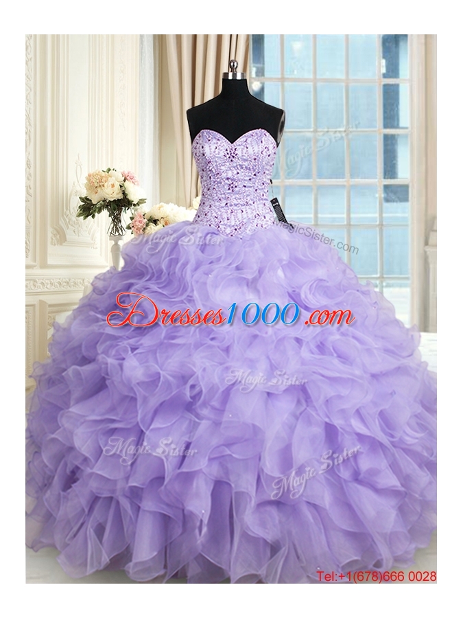 Most Popular Organza Ruffled and Beaded Bodice Quinceanera Dress in Lavender