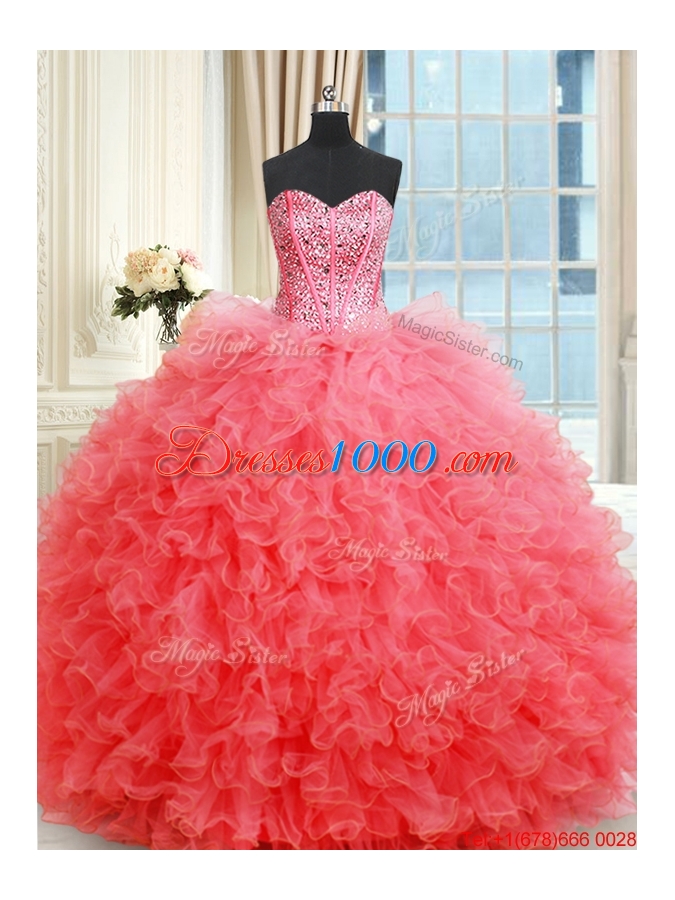 New Arrivals Two for One Visible Boning Quinceanera Dress with Ruffles and Beaded Bodice