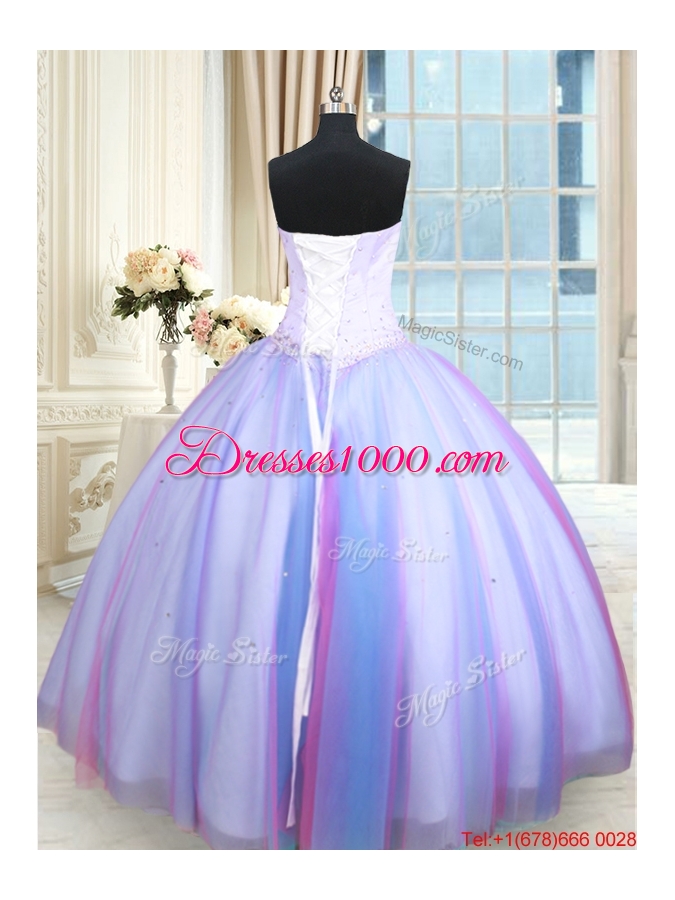 Lovely Puffy Skirt Tulle Rainbow Colored Quinceanera Dress with Beading