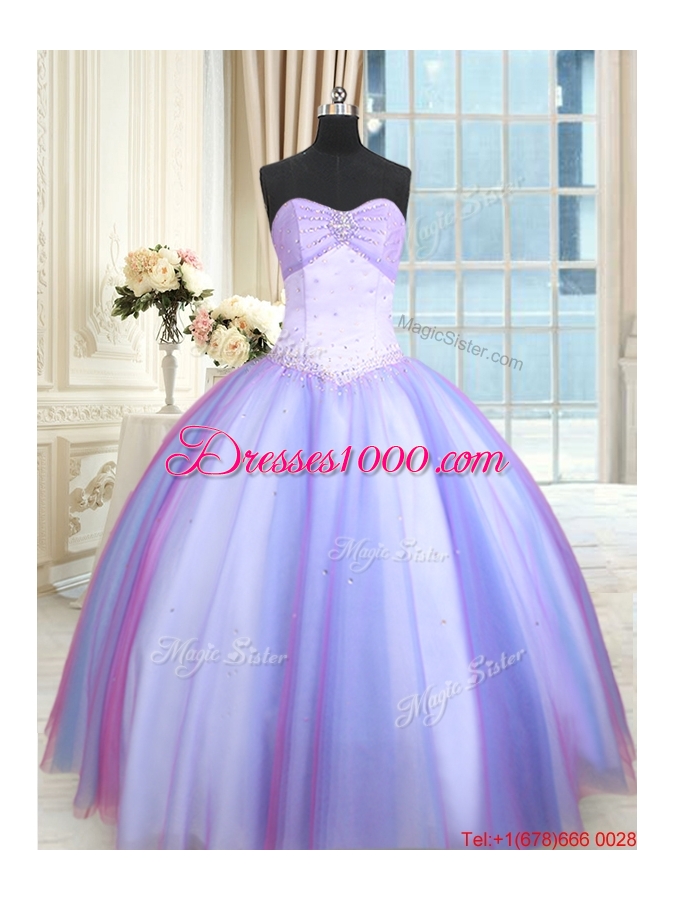 Lovely Puffy Skirt Tulle Rainbow Colored Quinceanera Dress with Beading