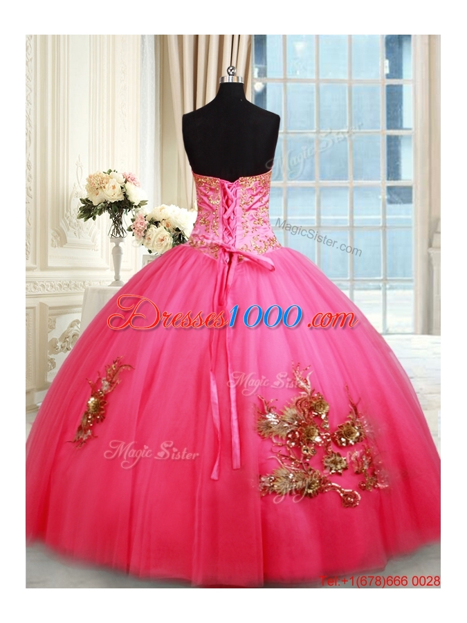 Affordable Really Puffy Hot Pink Quinceanera Dress with Appliques and Beading