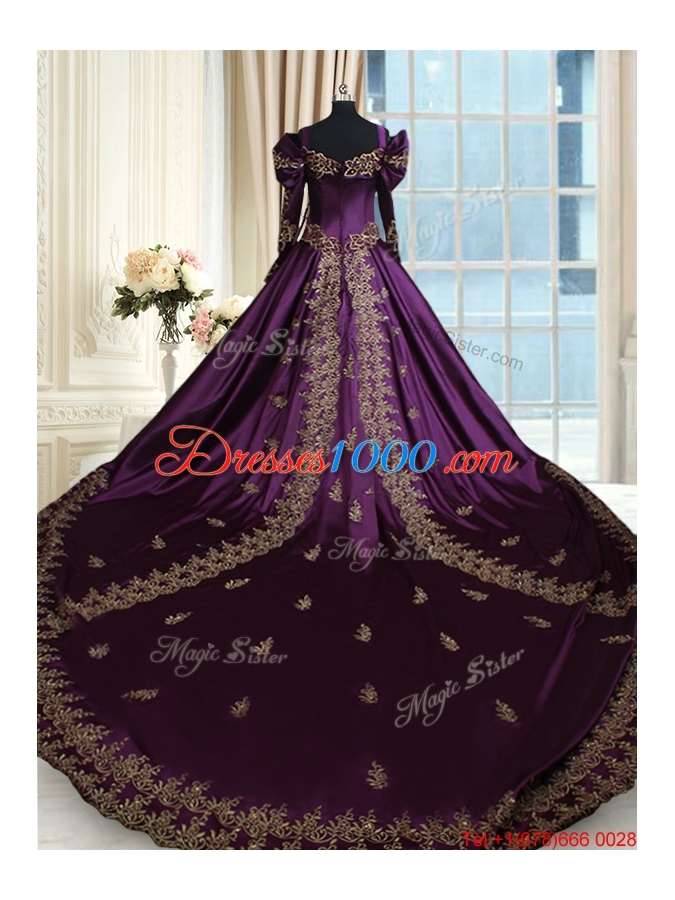 Beautiful Off the Shoulder Taffeta Zipper Up Quinceanera Dress with Chapel Train