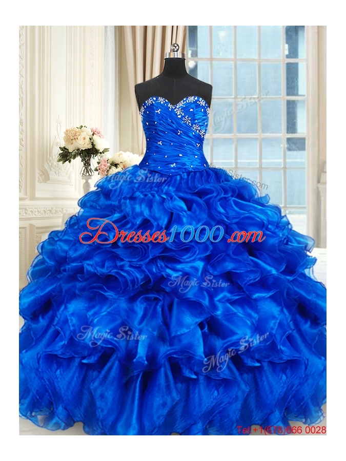 Best Selling Beaded and Ruffled Sweetheart Quinceanera Dress in Royal Blue