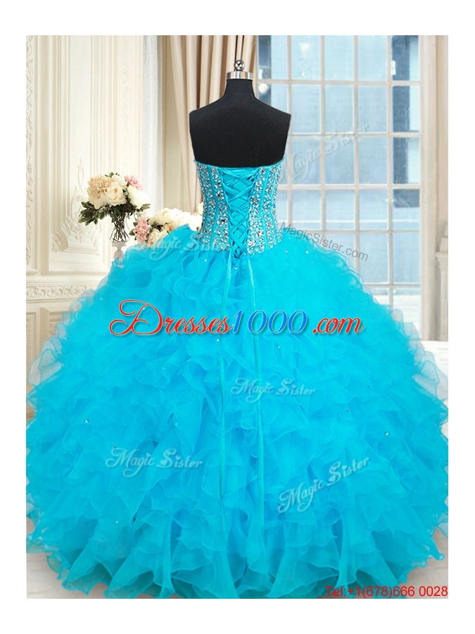 Hot Sale Visible Boning Beaded Bodice Baby Blue Quinceanera Dress with Ruffles