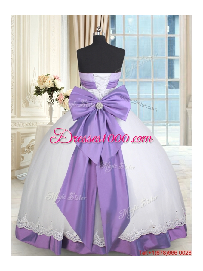 New Arrivals Strapless Lacework and Bowknot Quinceanera Dress in White and Purple