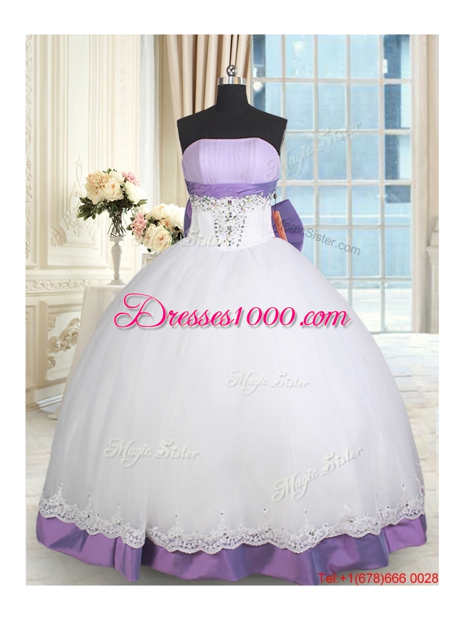 New Arrivals Strapless Lacework and Bowknot Quinceanera Dress in White and Purple