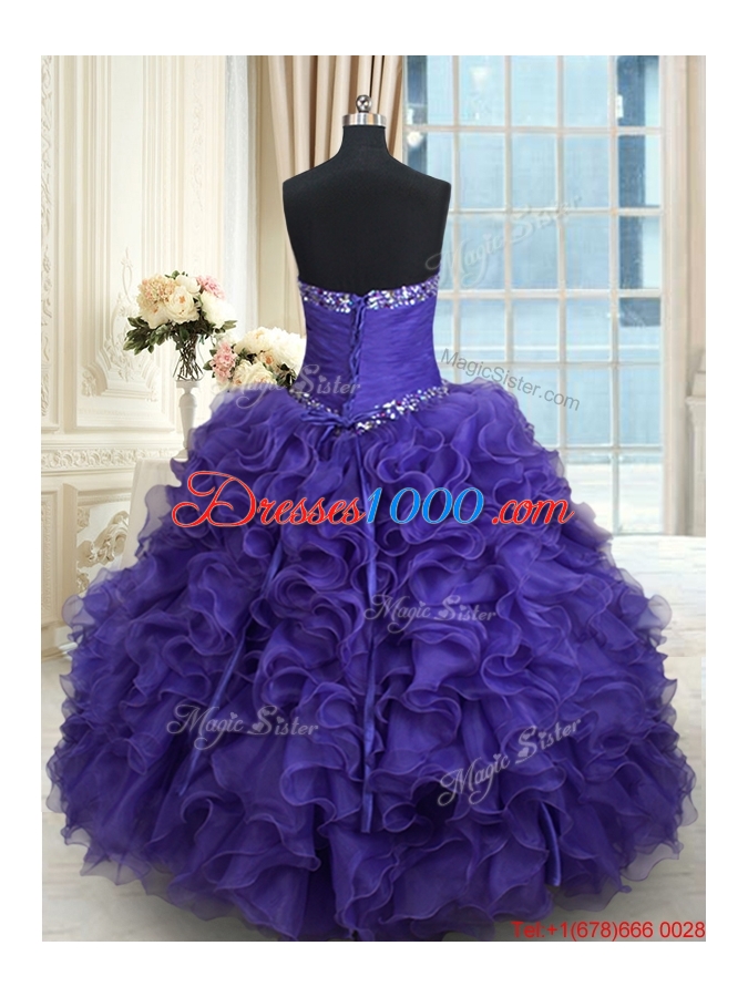 New Style Organza Sweetheart Purple Quinceanera Dress with Ruffles and Beading