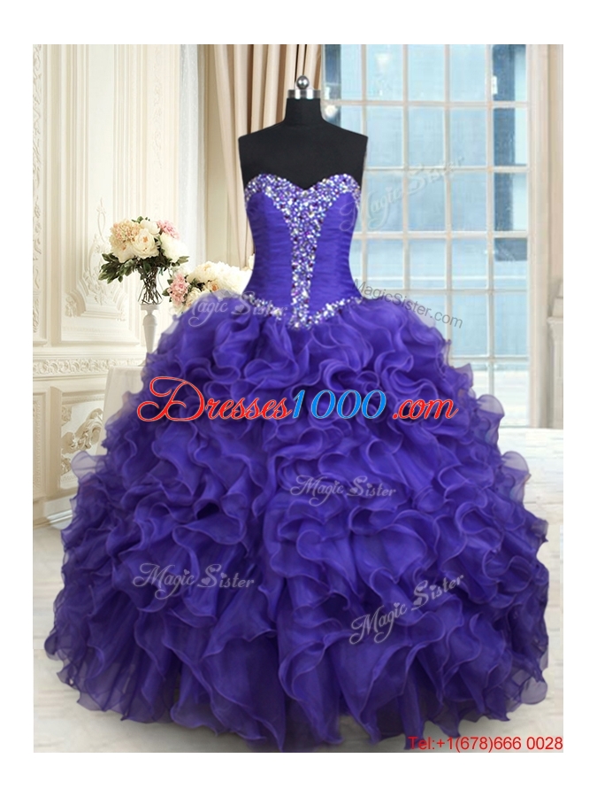 New Style Organza Sweetheart Purple Quinceanera Dress with Ruffles and Beading