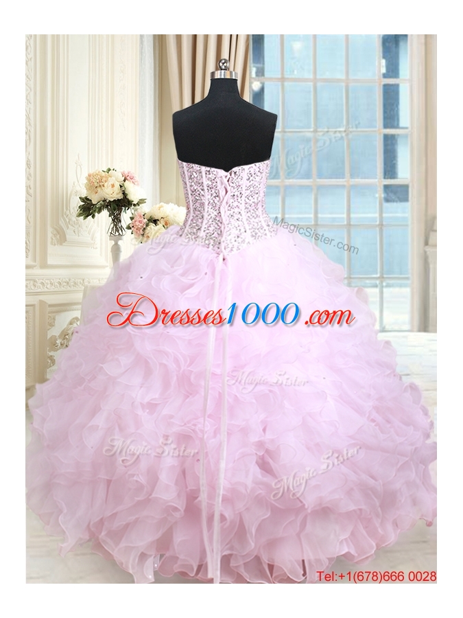 Perfect Visible Boning Ruffled and Beaded Bodice Lilac Quinceanera Dress in Organza