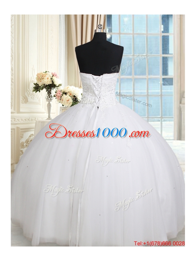 Simple Really Puffy Sweetheart Tulle White Quinceanera Dress with Beading