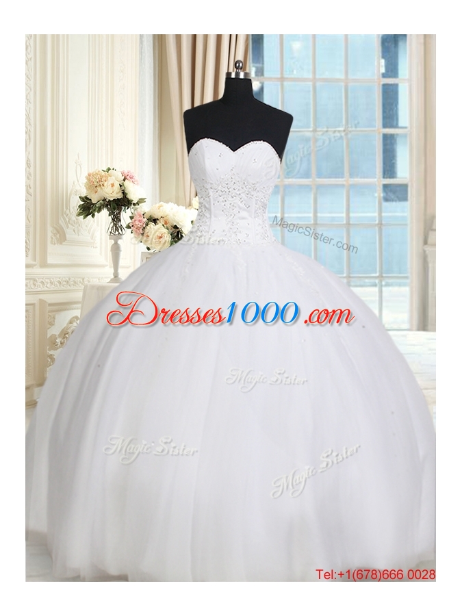 Simple Really Puffy Sweetheart Tulle White Quinceanera Dress with Beading