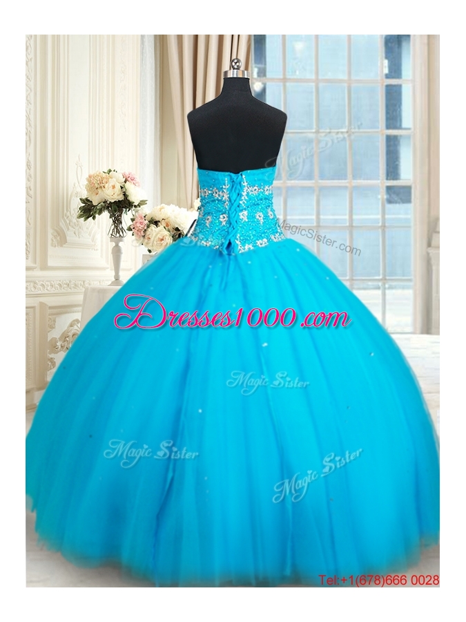 Top Seller Puffy Skirt Tulle Baby Blue Quinceanera Dress with Beading