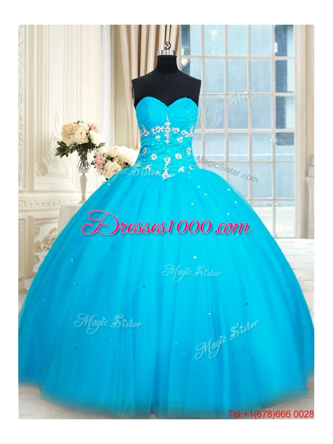 Top Seller Puffy Skirt Tulle Baby Blue Quinceanera Dress with Beading
