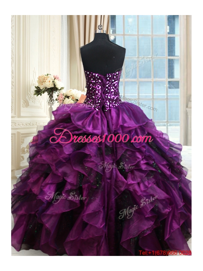 Top Seller Sequined Beaded and Ruffled Organza Quinceanera Dress in Purple