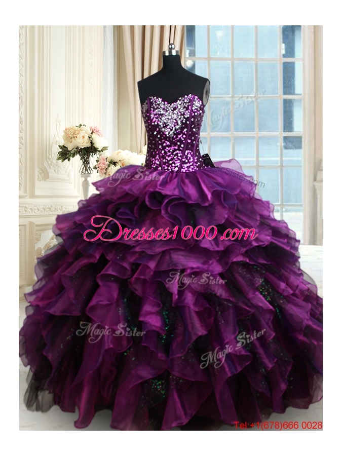 Top Seller Sequined Beaded and Ruffled Organza Quinceanera Dress in Purple