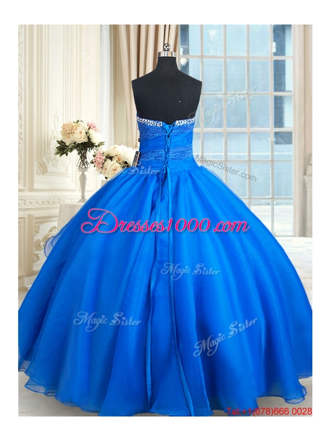 Wonderful Strapless Laced Bust and Beaded Top Quinceanera Dress in Organza