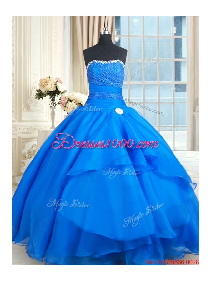 Wonderful Strapless Laced Bust and Beaded Top Quinceanera Dress in Organza