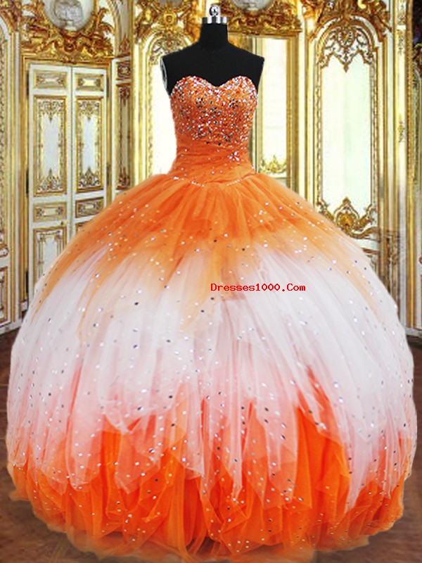 Most Popular Multi-color Sleeveless Floor Length Beading and Ruffles Lace Up 15th Birthday Dress