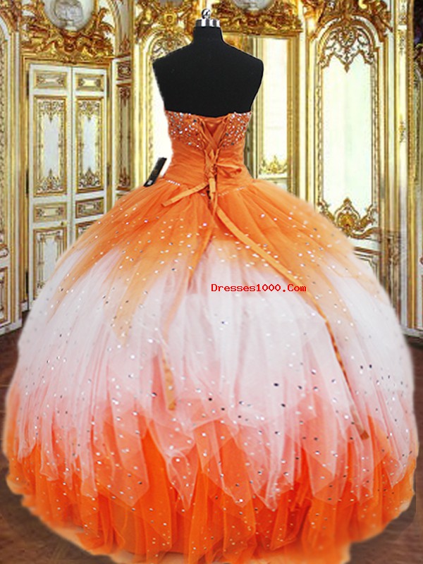 Most Popular Multi-color Sleeveless Floor Length Beading and Ruffles Lace Up 15th Birthday Dress