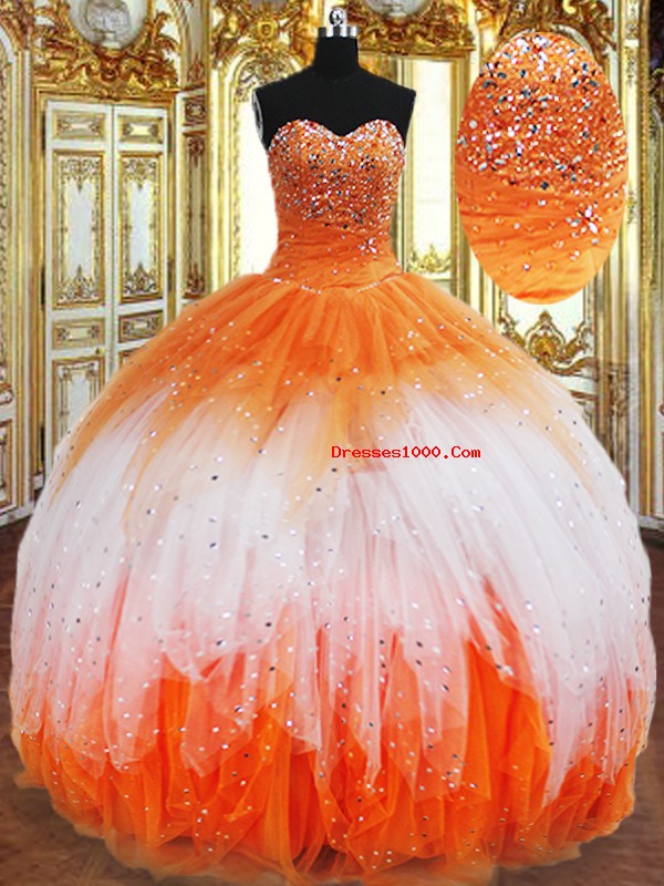 Most Popular Multi-color Sleeveless Floor Length Beading and Ruffles Lace Up 15th Birthday Dress