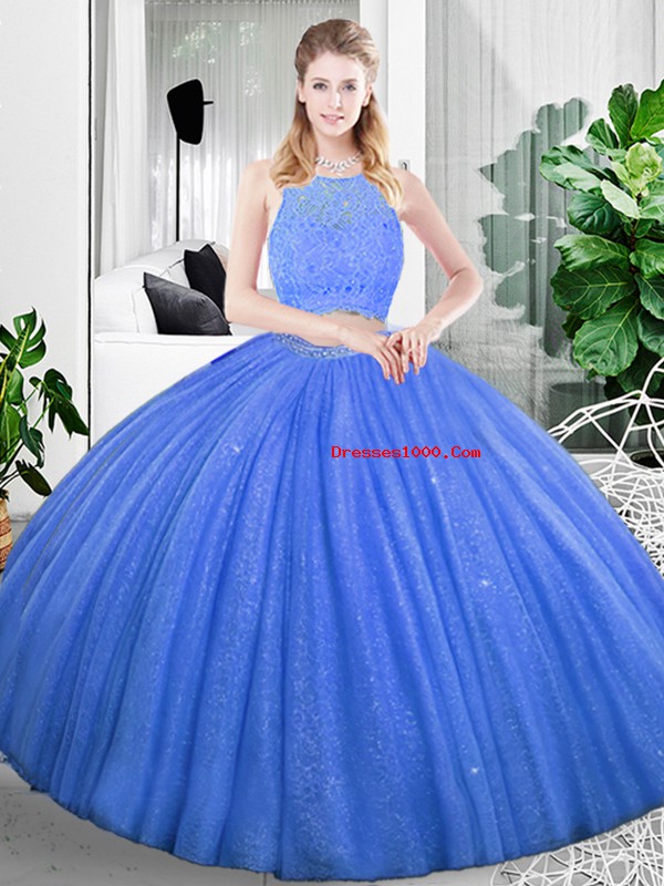 Fitting Floor Length Two Pieces Sleeveless Baby Blue Quinceanera Dresses Zipper