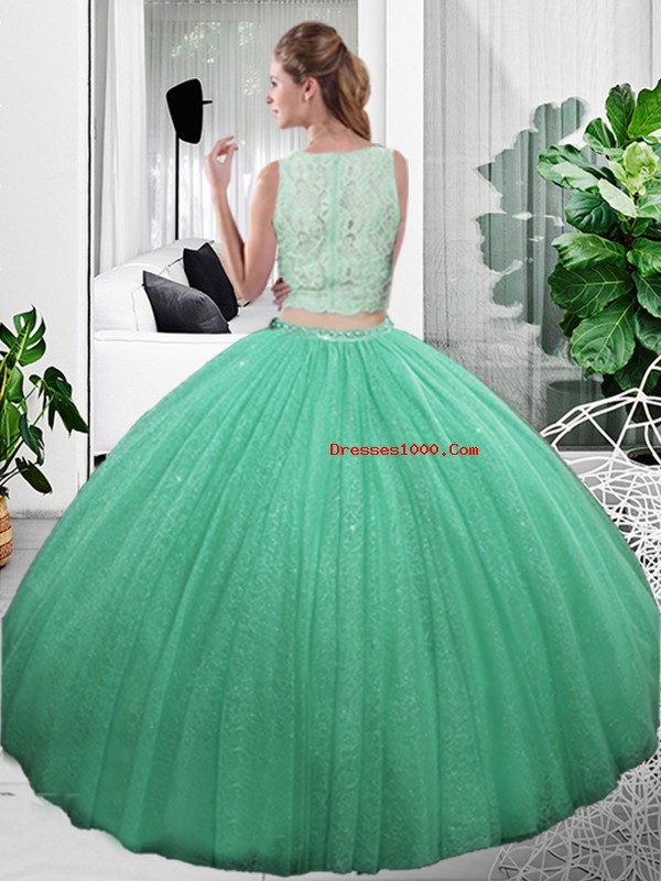 Fitting Floor Length Two Pieces Sleeveless Baby Blue Quinceanera Dresses Zipper