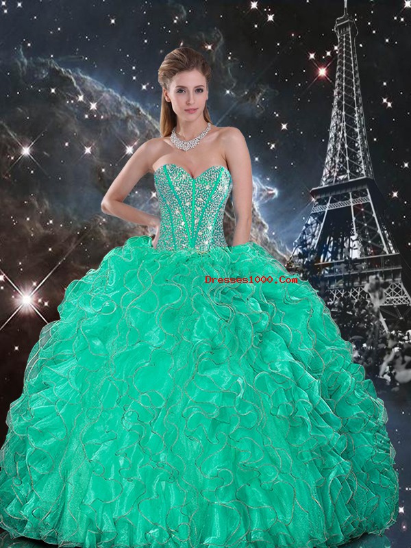 Edgy Sweetheart Sleeveless Lace Up Quinceanera Dresses Turquoise Organza