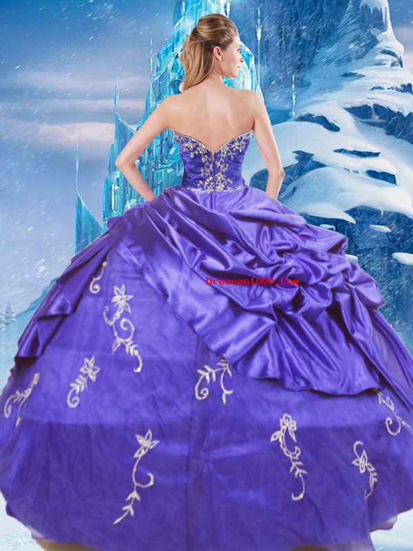 Affordable Taffeta Strapless Sleeveless Zipper Appliques and Pick Ups Quinceanera Dress in Purple