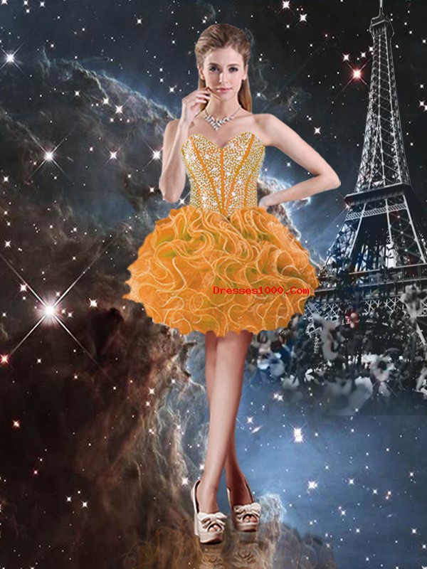 Trendy Orange Sleeveless Beading and Ruffles Floor Length Sweet 16 Quinceanera Dress
