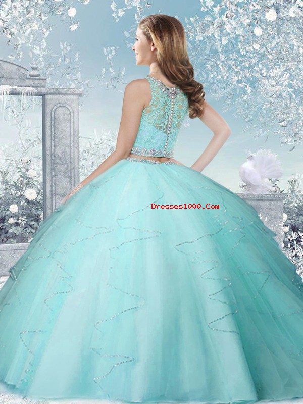 Designer Scoop Sleeveless Clasp Handle Quinceanera Gowns Champagne Tulle