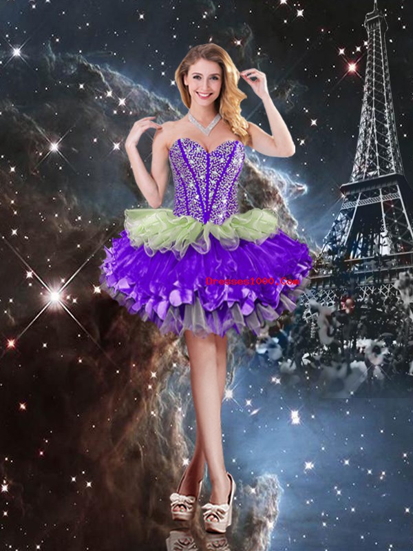 Fantastic Beading and Ruffles and Ruffled Layers Quinceanera Gown Multi-color Lace Up Sleeveless Floor Length