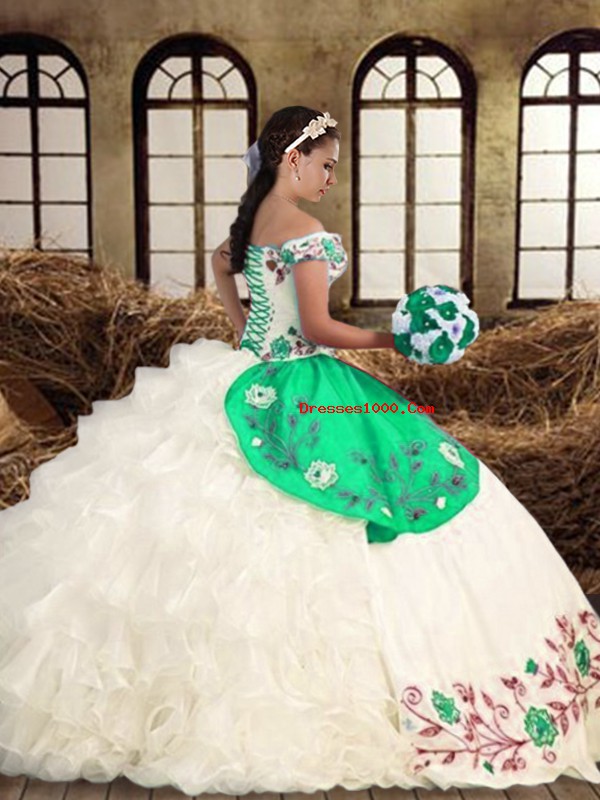 Multi-color Lace Up 15 Quinceanera Dress Embroidery and Ruffled Layers Sleeveless Floor Length