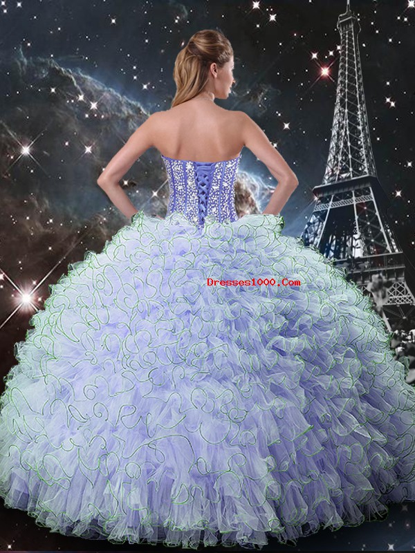 Lavender Quinceanera Dresses Military Ball and Sweet 16 and Quinceanera with Beading and Ruffles Sweetheart Sleeveless Lace Up