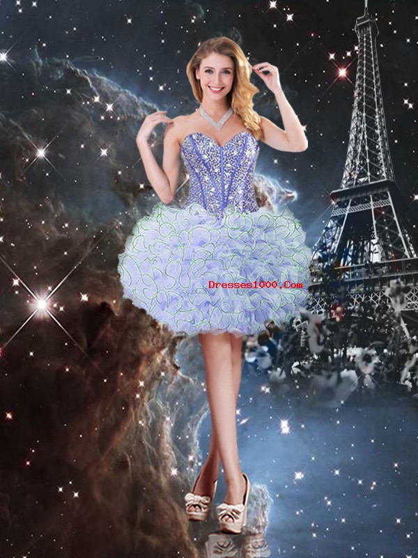 Lavender Quinceanera Dresses Military Ball and Sweet 16 and Quinceanera with Beading and Ruffles Sweetheart Sleeveless Lace Up